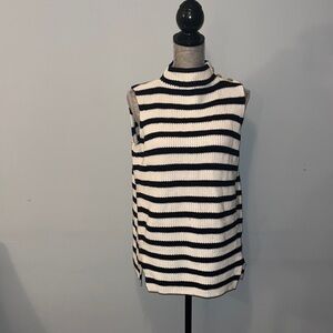Ann Taylor Loft Ivory
Navy Striped Ribbed Mock
Neck Tunic Sweater Medium